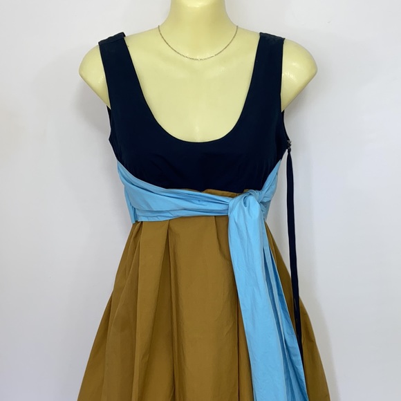 Marni Cotton Midnight Blue/ Goldtone Sash Tie Empire Midi Dress U.S. 4 Beautiful - Picture 5 of 9